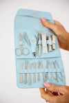 Vegan PU Leather Manicure Set - Light Blue