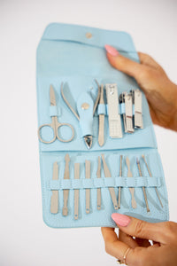 Vegan PU Leather Manicure Set - Light Blue