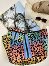 Neoprene Bag - Vegan Tote - 2 Piece Set - Stripe - Rainbow Leopard