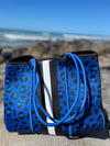 Neoprene Bag - Vegan Tote - 2 Piece Set - Stripe - Blue Leopard