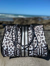 Neoprene Bag - Vegan Tote - 2 Piece Set - Stripe - Black & White Leopard