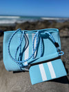 Neoprene Bag - Vegan Tote - 2 Piece Set - Stripe - Light Blue