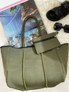 Neoprene Bag - Vegan Tote - 2 Piece Set - Khaki