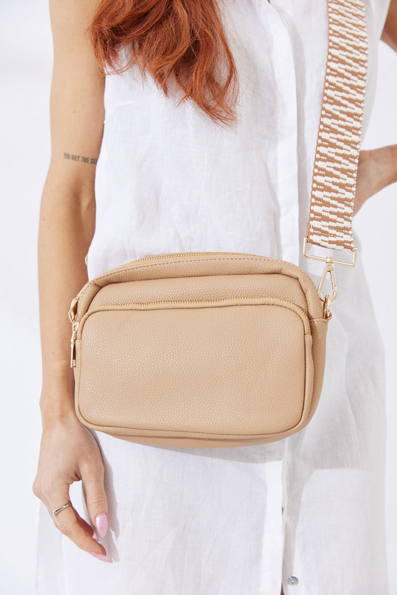 Vegan PU Leather California Crossbody - Beige