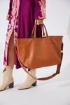 Vegan PU Leather Los Angeles Oversized Tote Bag - Tan