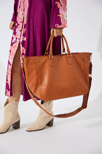 Vegan PU Leather Los Angeles Oversized Tote Bag - Tan