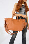 Vegan PU Leather Los Angeles Oversized Tote Bag - Tan