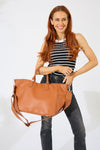 Vegan PU Leather Los Angeles Oversized Tote Bag - Tan