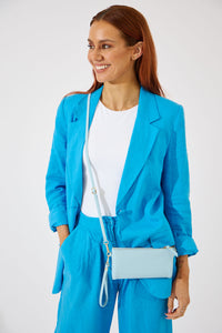 Vegan PU Leather New Haven Crossbody Wallet - Light Blue