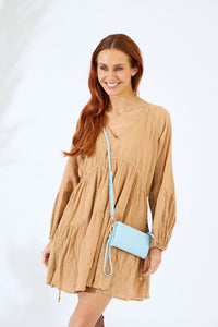 Vegan PU Leather New Haven Crossbody Wallet - Light Blue