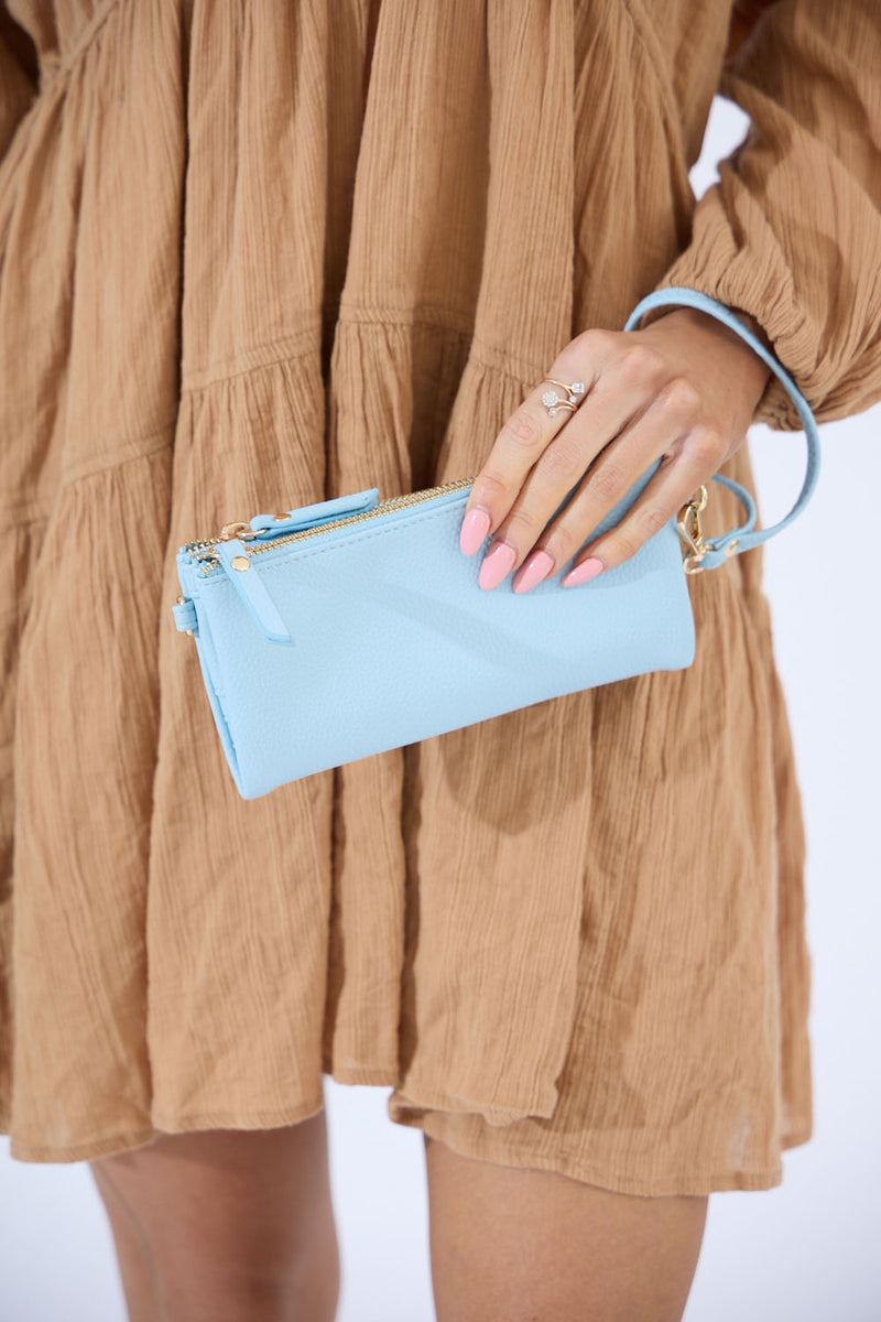 Vegan PU Leather New Haven Crossbody Wallet - Light Blue
