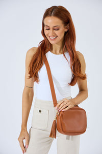 Vegan PU Leather Sandy Springs Crossbody - Tan