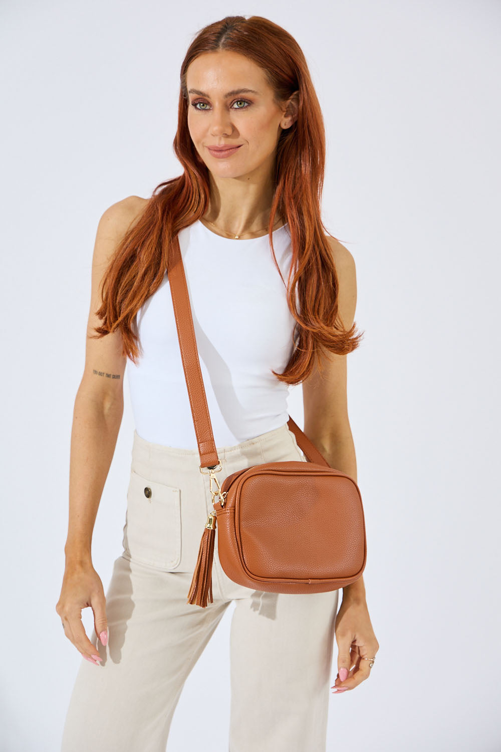 Vegan PU Leather Sandy Springs Crossbody - Tan