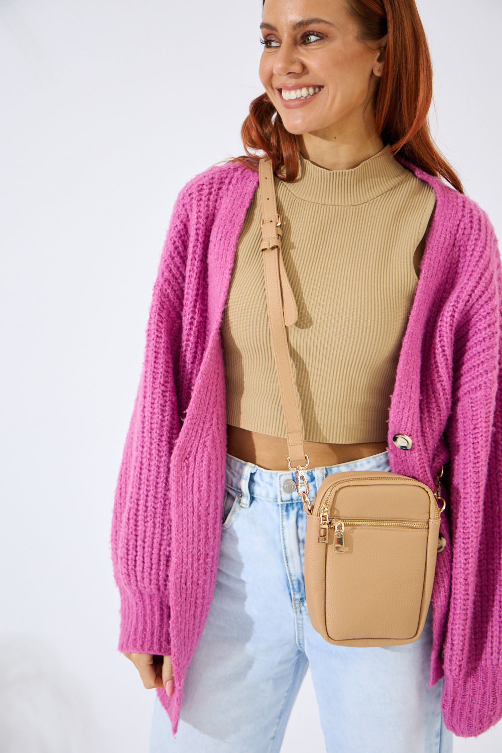 Vegan PU Leather Key West Phone Bag - Beige