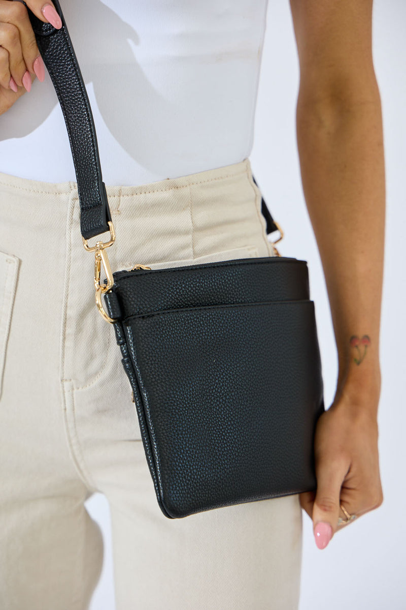 Vegan PU Leather Arizona Crossbody - Black