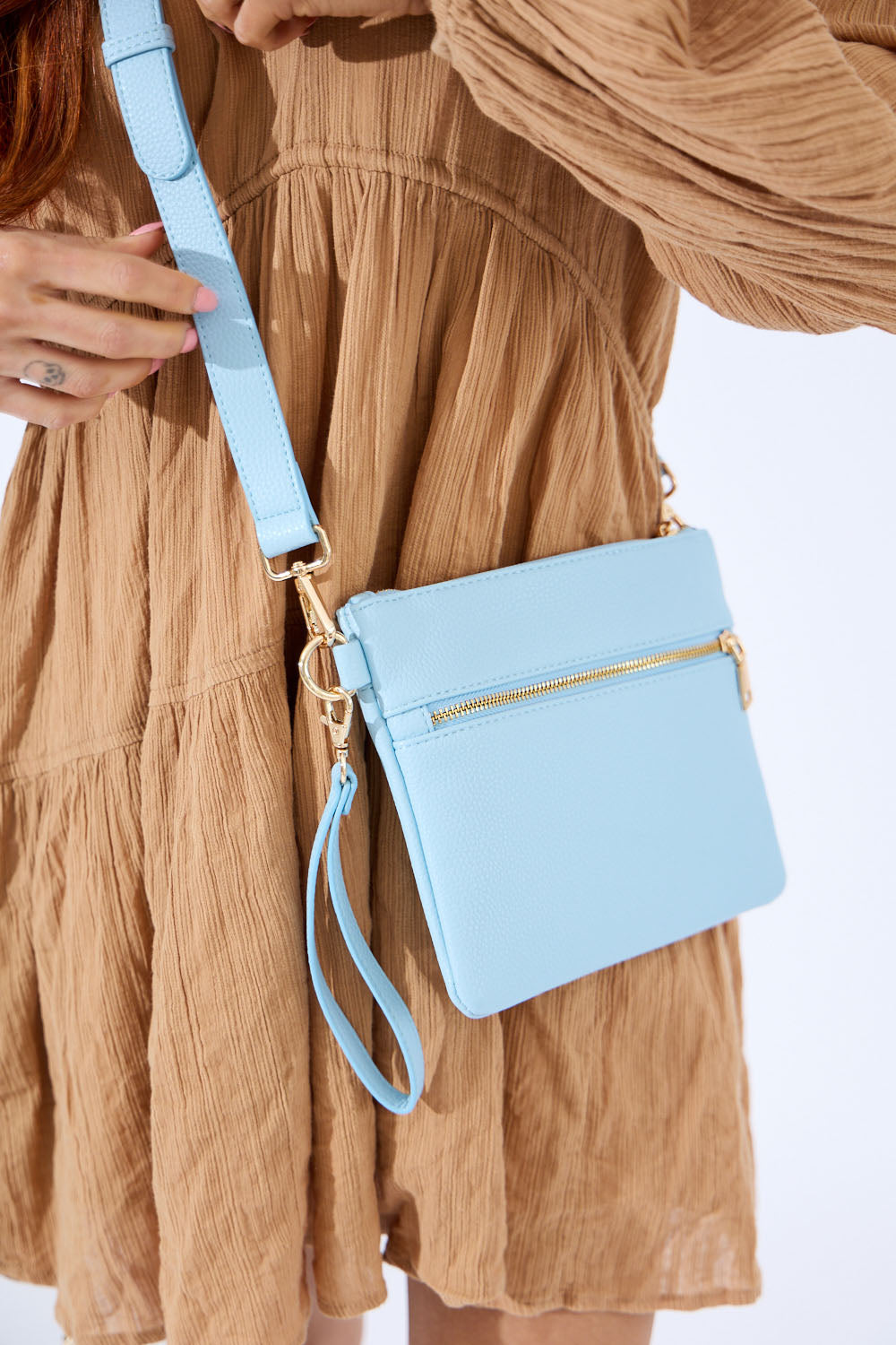 Vegan PU Leather Arizona Crossbody - Light Blue