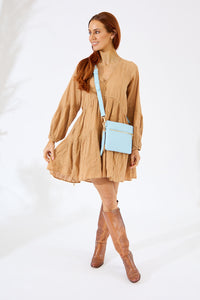 Vegan PU Leather Arizona Crossbody - Light Blue
