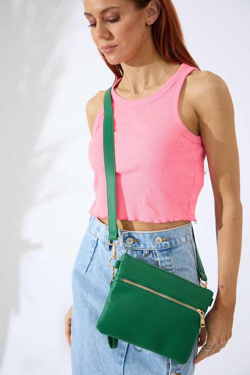 Vegan PU Leather Arizona Crossbody - Emerald Green