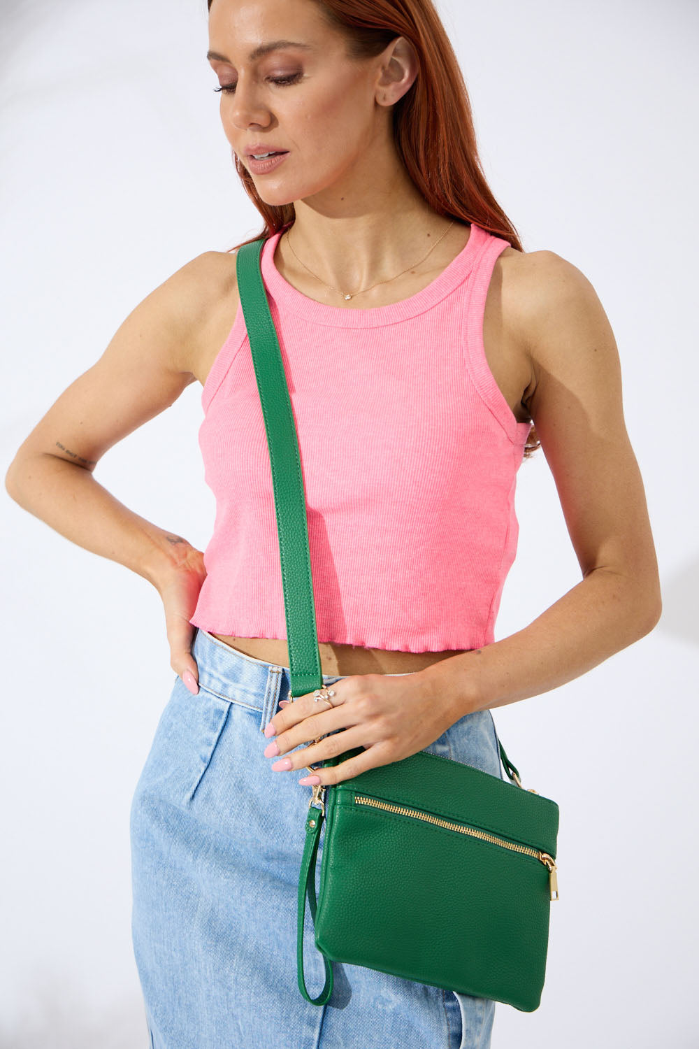 Vegan PU Leather Arizona Crossbody - Emerald Green