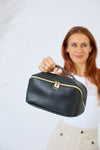 Vegan PU Leather Cosmetic Beauty Bag - Set Of 3 - Black