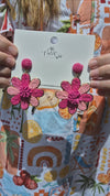 Daisy Delight Raffia Earrings - Bubblegum Pink