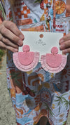 Tropics Beaded Raffia Earrings - Marshmallow Pink