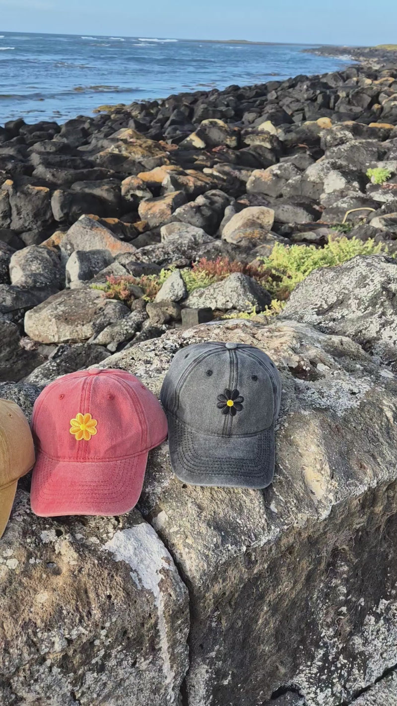 Vintage Washed Cap - 100% Cotton - Byron Bay - Flower - Lagoon