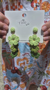 Flower Trio Raffia Earrings - Green