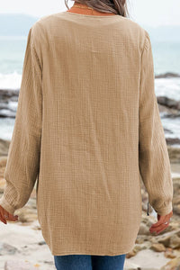 Kauai - Crinkle Cotton Long Sleeve Top - Beige