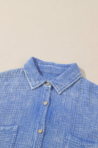 Barbados - Crinkle Cotton Vintage Washed Shirt - Blue