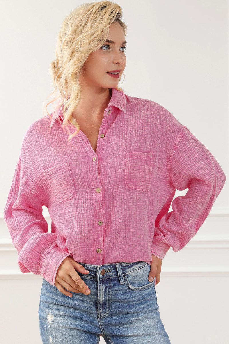 Barbados - Crinkle Cotton Vintage Washed Shirt - Pink