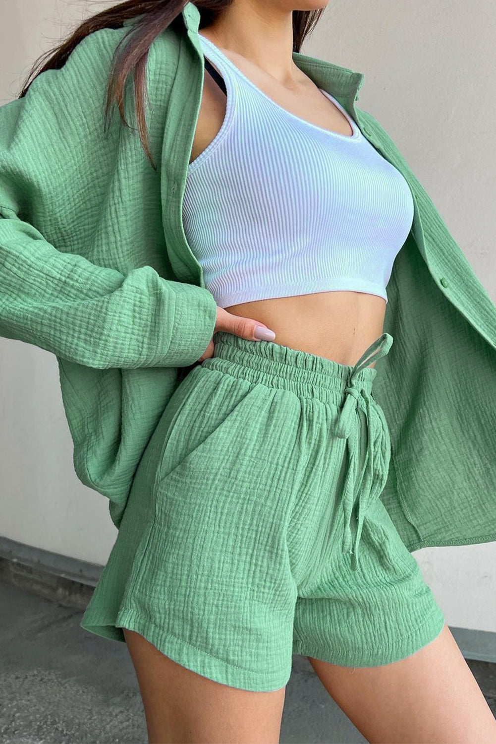 Koh Samui - Long Sleeve Shirt + Short Set - Green