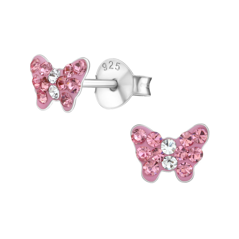Silver Butterfly Stud Earrings - Rose
