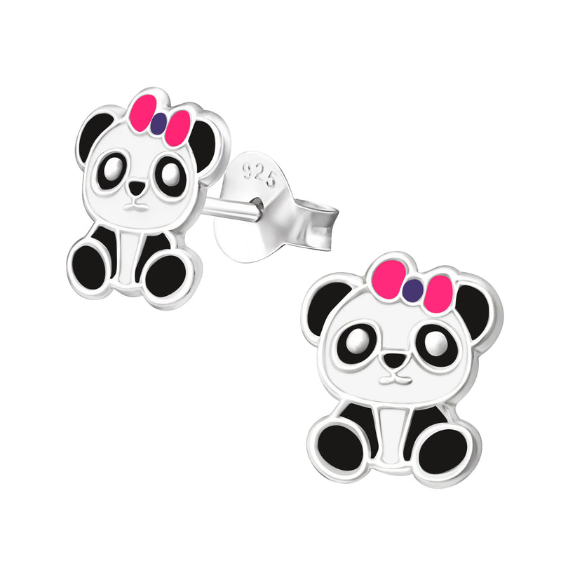 Silver Panda Stud Earrings - Epoxy