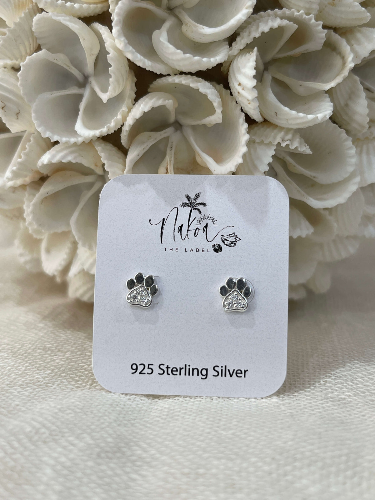 Silver Paw Print Stud Earrings - CZ Crystal
