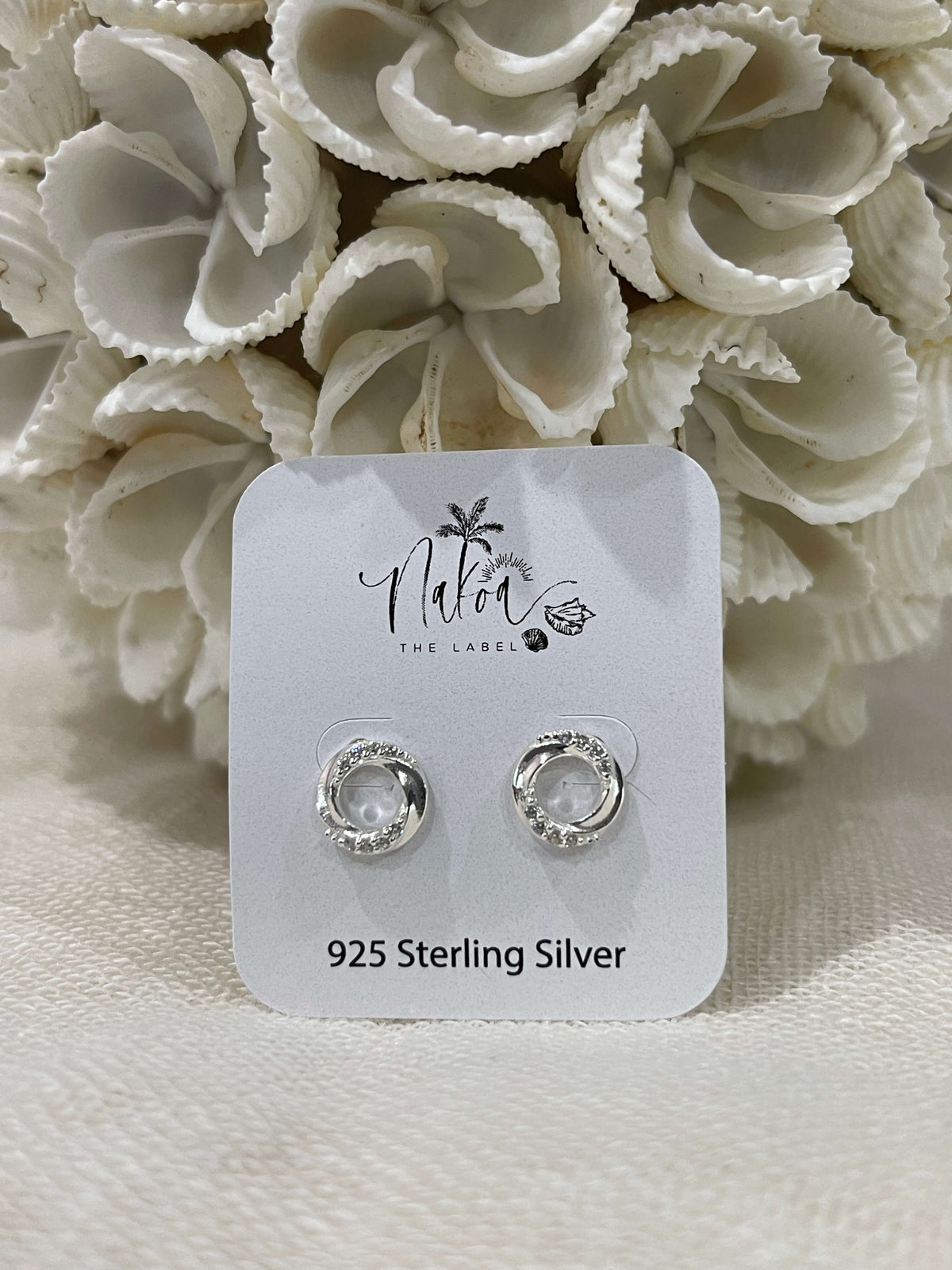 Silver Twist Circle Stud Earrings - CZ Crystal