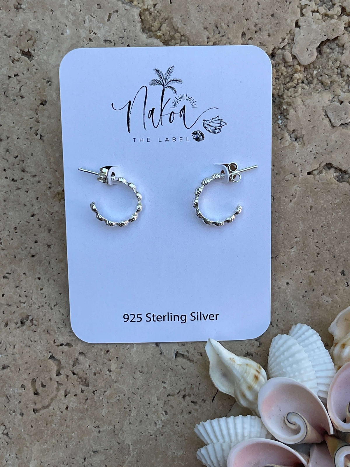 Silver Shell Half Hoop Stud Earrings