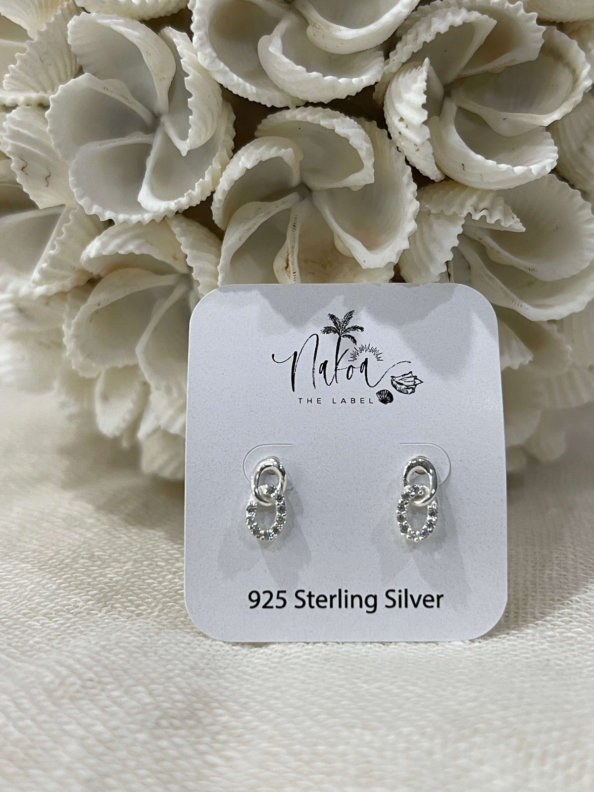 Silver Circle Links Stud Earrings - CZ Crystal