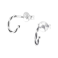 Silver Twist Half Hoop Stud Earrings - Oxidized