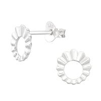Silver Folded Pattern Circle Stud Earrings