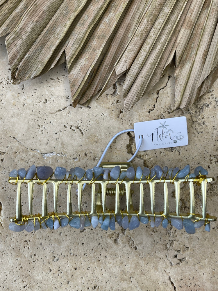 Crystal Beaded Claw Clip - Sky Blue