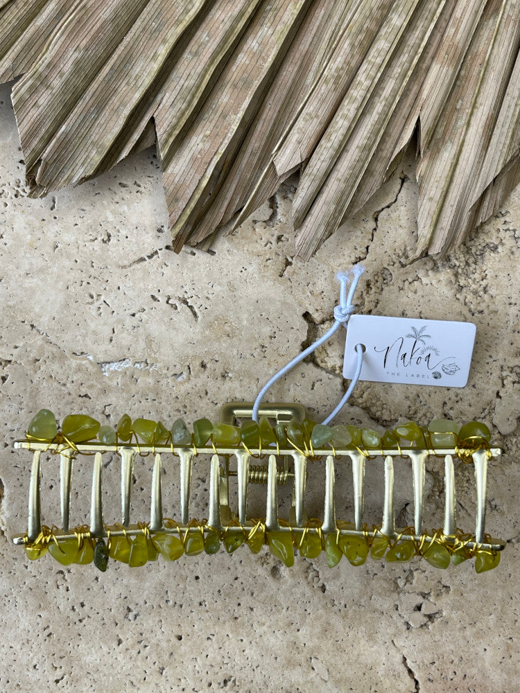 Crystal Beaded Claw Clip - Lime