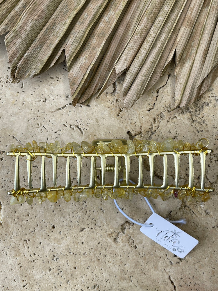 Crystal Beaded Claw Clip - Yellow