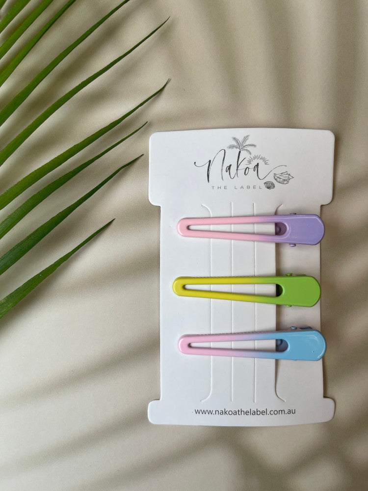 Hair Clip - Set of 3 - Pastel Ombré - Short