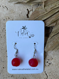Resin Bead Hook Earrings - Haleiwa - Red