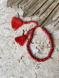 Glass Bead Tassel Bracelet - Aiea - Red