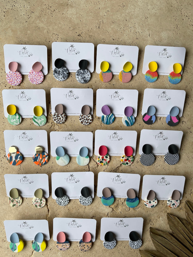Tulum Abstract Clay Earrings - Rainbow