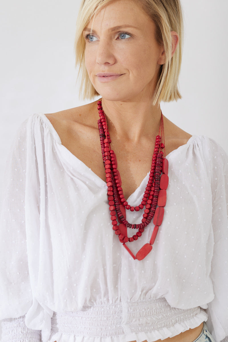 Timber Bead Necklace - Hanalei - Red