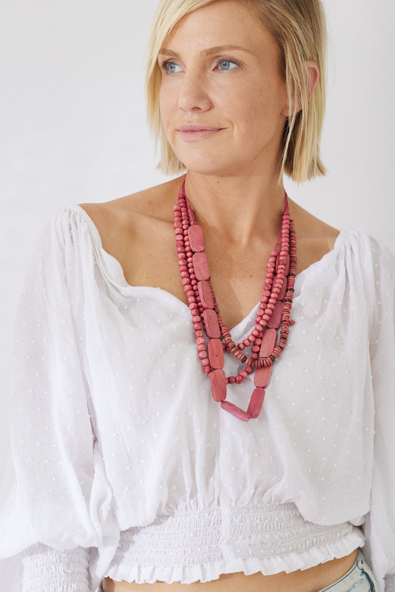 Timber Bead Necklace - Hanalei - Pink