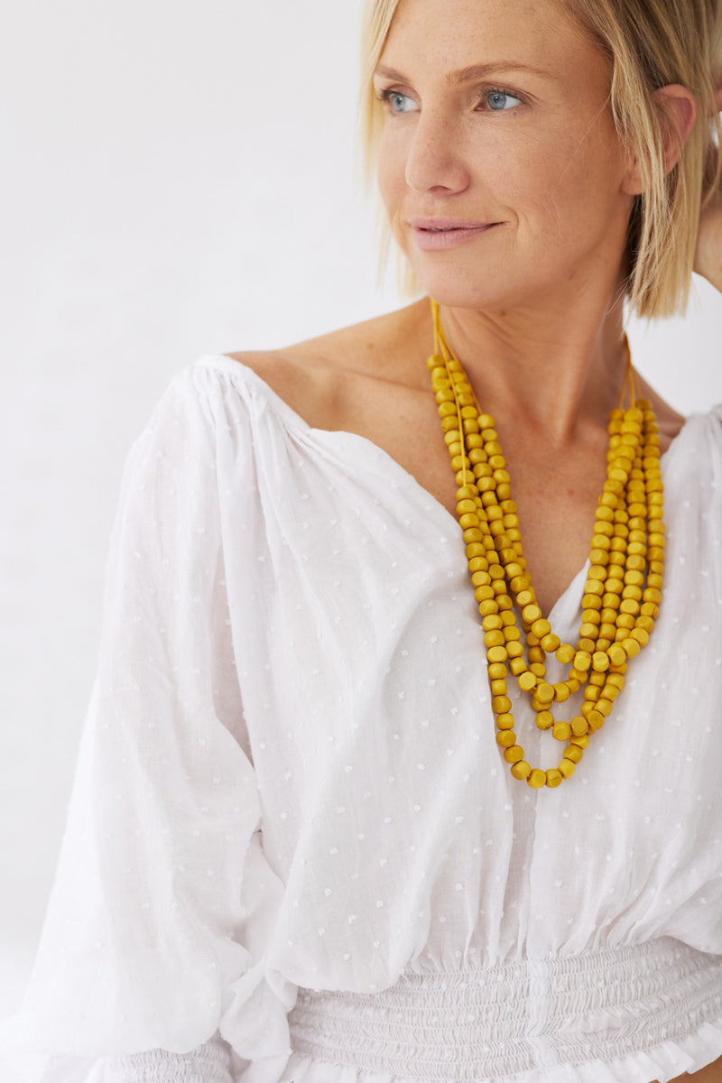 Timber Bead Necklace - Kailua - Mustard
